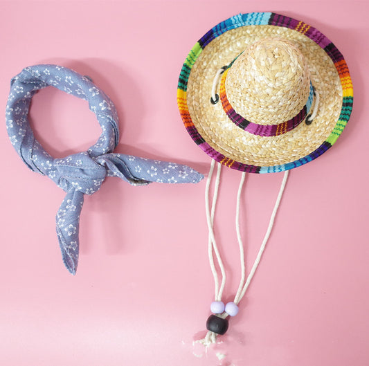 Pet Straw Sun Hat with Scarf – Summer Hat for Dogs & Cats