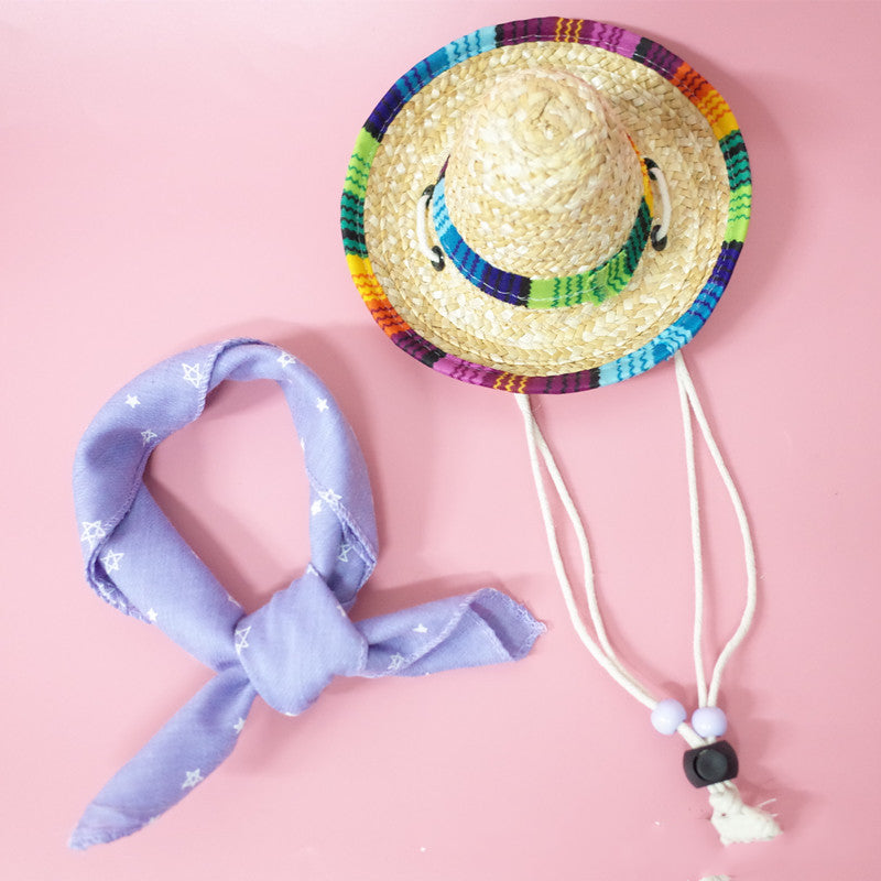 Pet Straw Sun Hat with Scarf – Summer Hat for Dogs & Cats