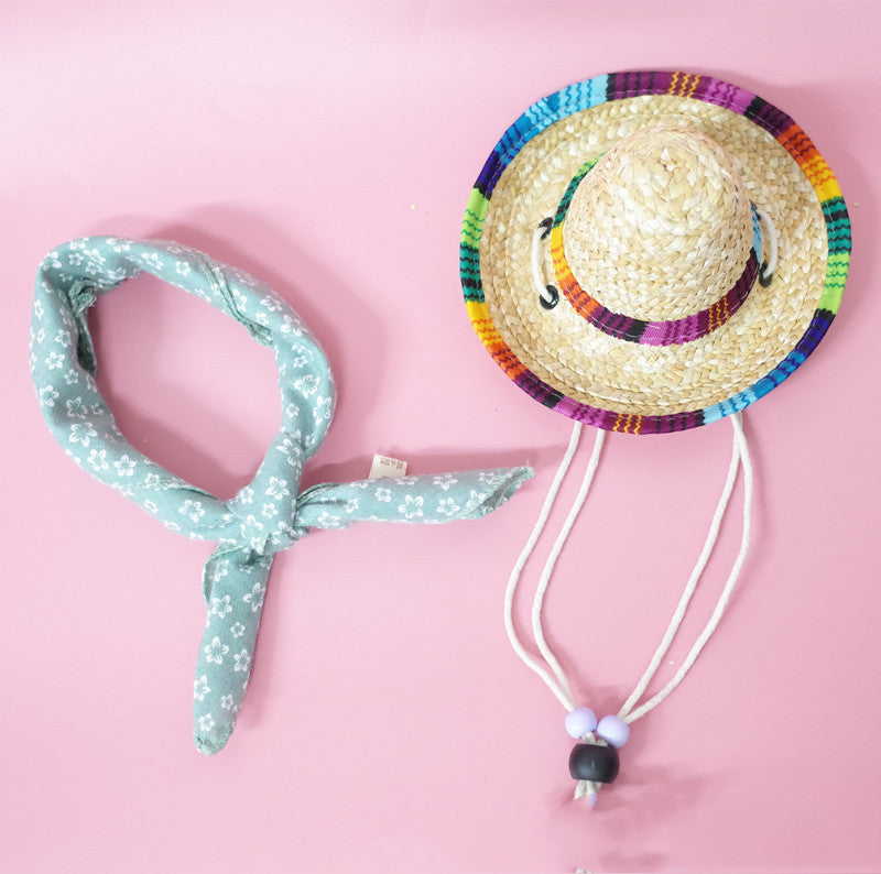 Pet Straw Sun Hat with Scarf – Summer Hat for Dogs & Cats