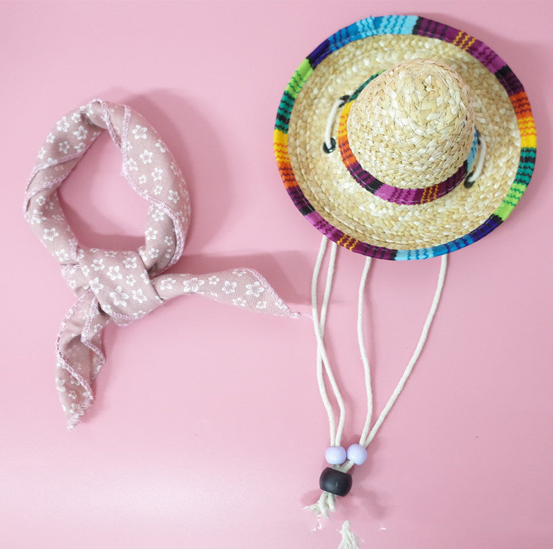 Pet Straw Sun Hat with Scarf – Summer Hat for Dogs & Cats