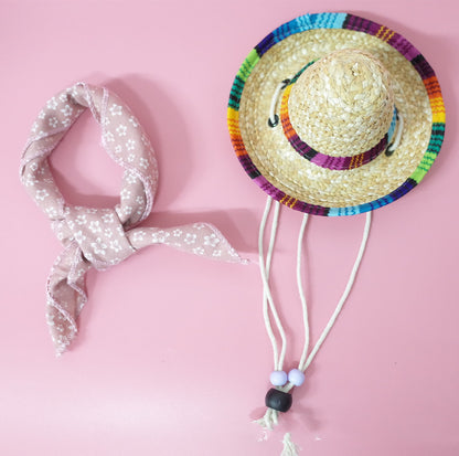 Pet Straw Sun Hat with Scarf – Summer Hat for Dogs & Cats