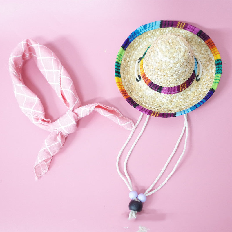 Pet Straw Sun Hat with Scarf – Summer Hat for Dogs & Cats