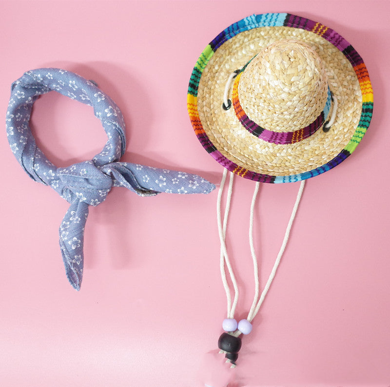 Pet Straw Sun Hat with Scarf – Summer Hat for Dogs & Cats