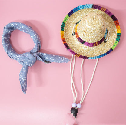 Pet Straw Sun Hat with Scarf – Summer Hat for Dogs & Cats