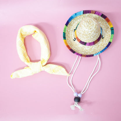 Pet Straw Sun Hat with Scarf – Summer Hat for Dogs & Cats