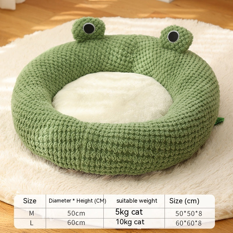 Frog Plush Pet Bed – Warm & Cozy Nest