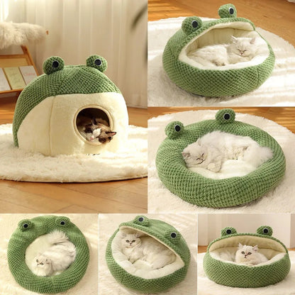 Frog Plush Pet Bed – Warm & Cozy Nest